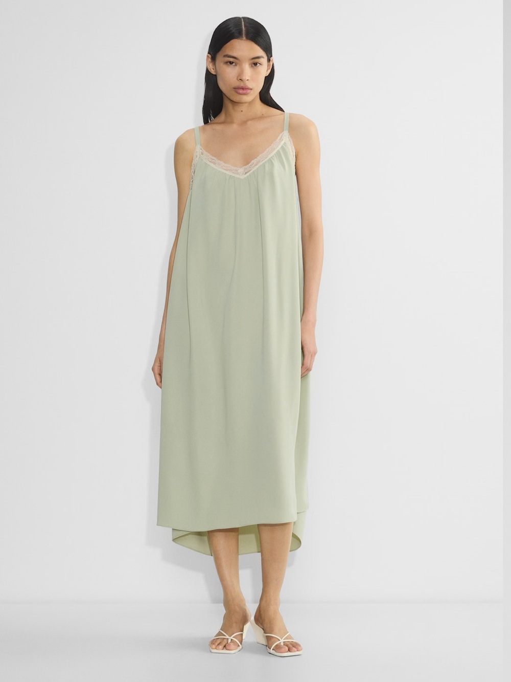 Aritzia Wilfred Lace-Trim Slip Dress - Sage Green [Size Medium]
